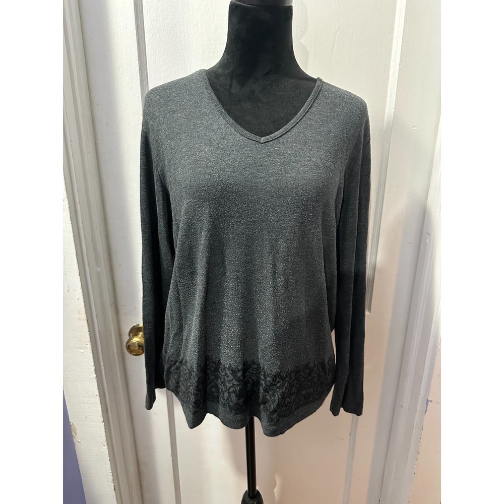First Option‎ Grey Long Sleeve Top with Black Lace Detail in L